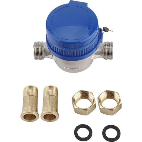 Copper Mechanical Water Meter 1.5 m³/h – Temperature Range 0-40 °C – Compatible with 15mm Pipes – 1/2 Inch Flow Meter