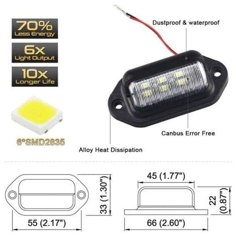 Universal 6-LED License Plate Light, Door Step Light for Trailer, RV, Truck, 2-Pack