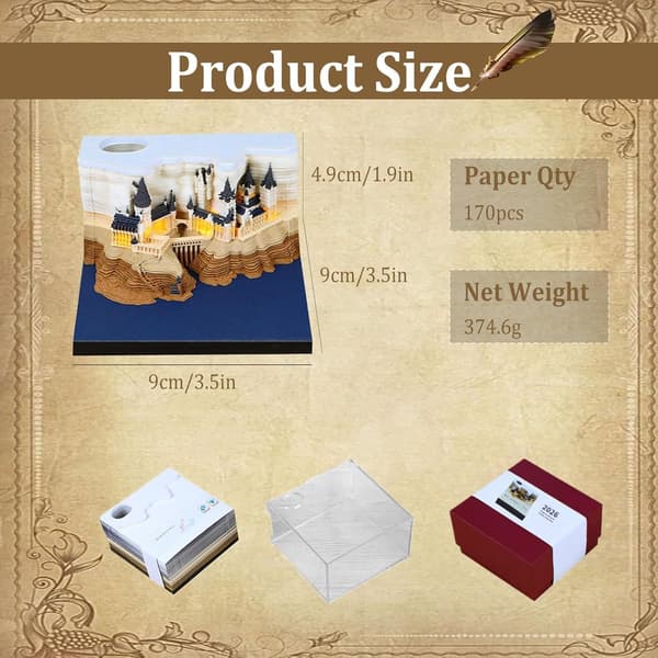 3D Memo Calendar 2026 Magical Castle 3D DIY Art Creative Timer Calendar 2026 Tear Off Engrave and Paste DIY Craft (Magical Castle 2026)
