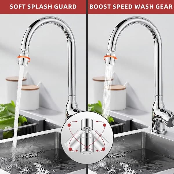 Kranförlängning-Krantillbehör- Kran-360° Kranluftare Diskho Stänksäker Kransprayförlängare och Diskho med 2 Sprayinställningar Silver 2