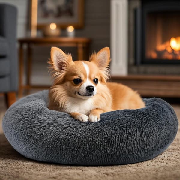 Universal sovemåtte til katte og hunde – 50 cm indendørs seng; Beroligende donut-stil seng velegnet til hvalpe og killinger; Vaskbar, fluffy (mørkegrå) Dark Gray