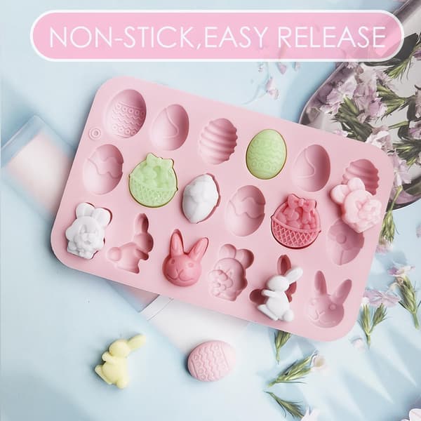 Easter Chocolate Molds Silicone Rabbit Egg Gummy Candy Molds Silicone Molds for Baking Resin Soap Wax Melts Ice Cubes Jelly