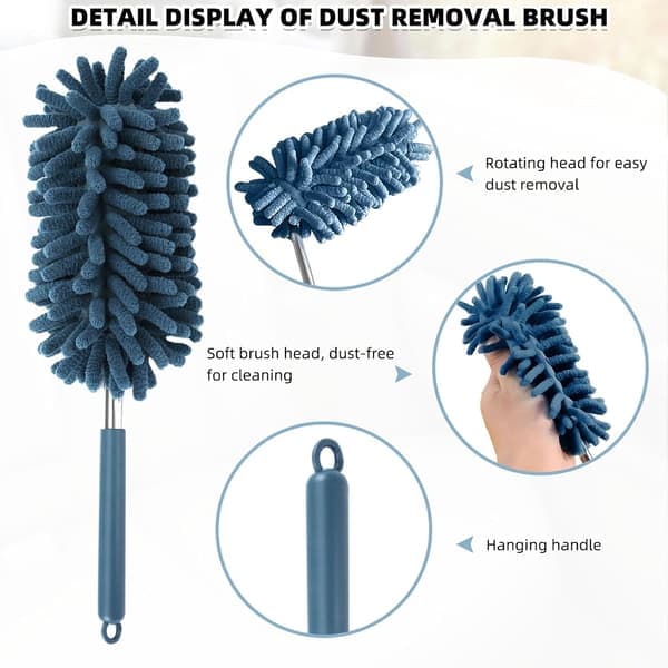 2 Pieces Duster with Extension Rod Dust Detail Brush with Long Handle Duster, Essential Cleaning Tools