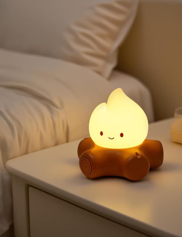 Chibi Campfire Night Light Silicone LED Flickering Flame Light Dimmable Rechargeable Bedside Lamp Anime Kawaii Lamp Decor