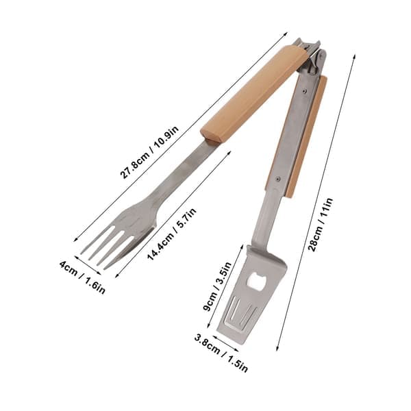 Grillspade, gaffel og tang i rustfritt stål, lange håndtak, multifunksjonell grilltang for camping