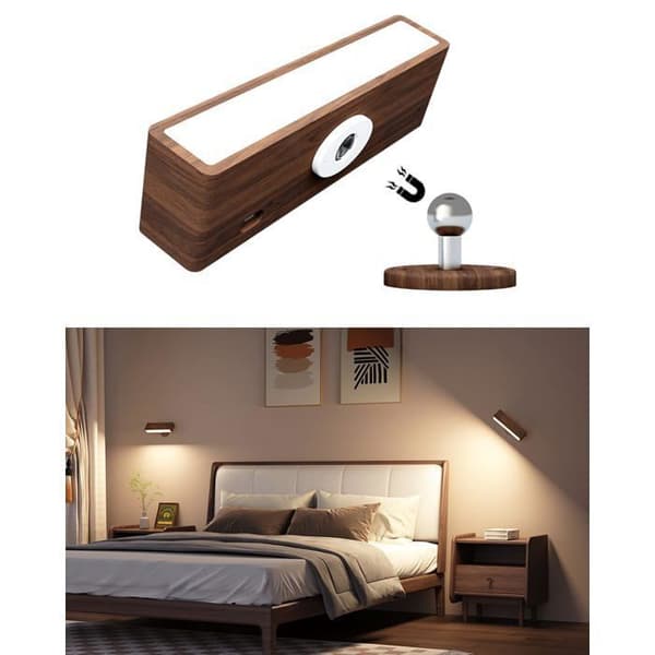 USB Rechargeable Wireless Wall Lamp, Wooden Indoor Wall Lamp, Adjustable Brightness, Indoor Wall Lamp
