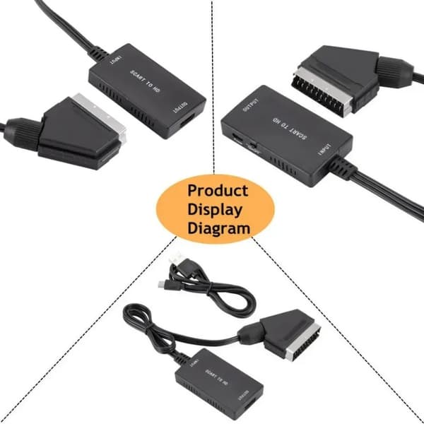 SCART to HDMI Converter with Cable - Compatible with TVs, Monitors, Projectors and Other Devices, Black