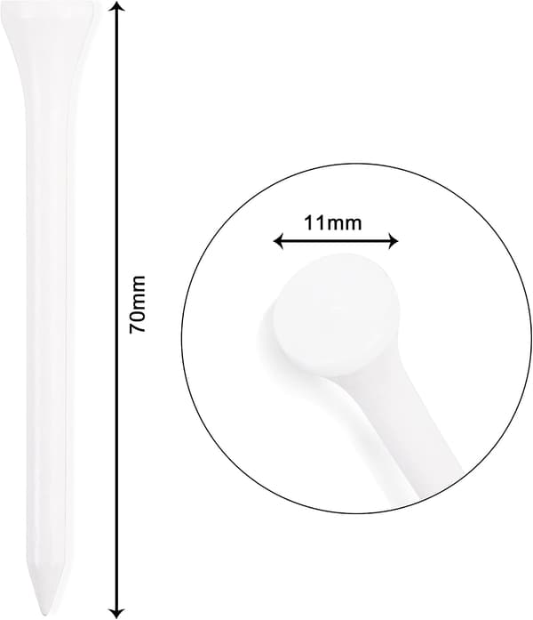 70 mm hvite golfpegger i tre, biologisk nedbrytbare, XL-pakke med 100