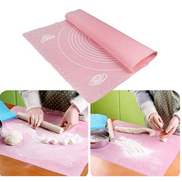 Extra stor silikonbakmatta för bakning med mått Bakningsmatta, återanvändbar non-stick silikonbakmatta (rosa)