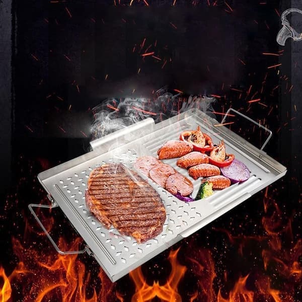 Grillbrett med håndtak i rustfritt stål, for grilling og utendørs matlaging