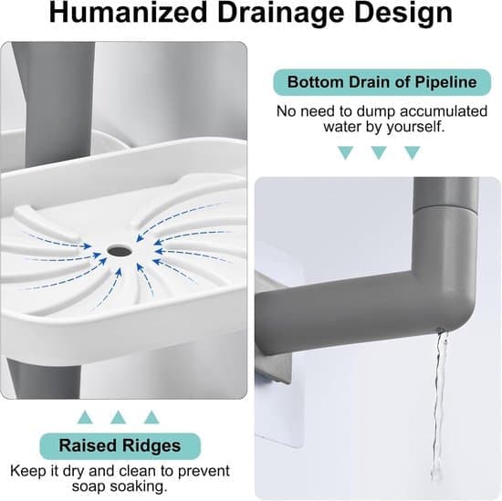 4-Tier Soap Shelf - Soap Holder - Soap Dish - Swivel & Self-Draining - No Drilling - Bathroom & Shower - Off-White