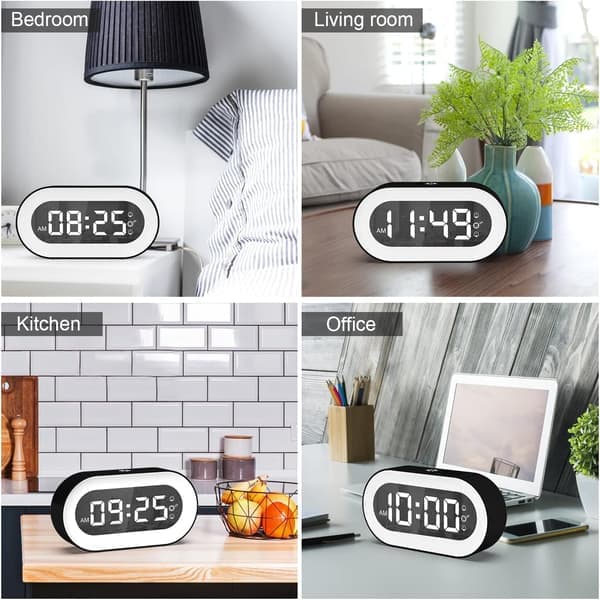 Digital väckarklocka, justerbar ljusstyrka och volym, sängklocka-FX-