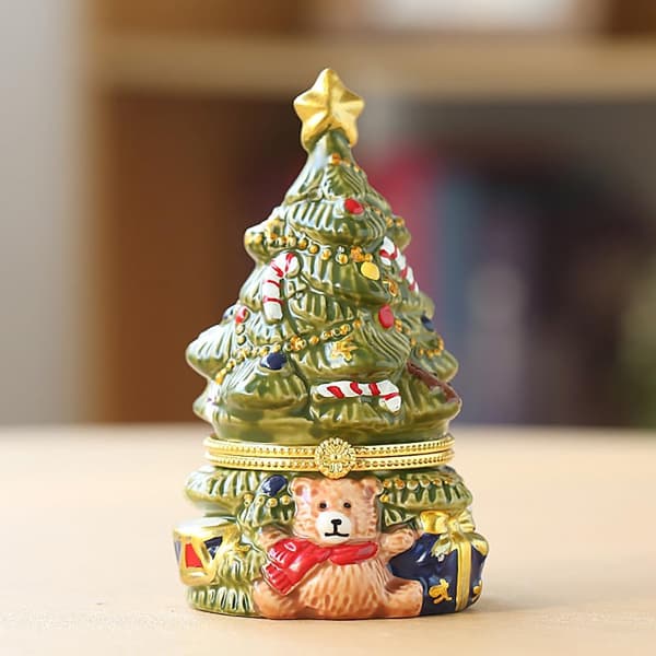 Naimo Christmas Tree Jewelry Box, Cute Bear Ceramic Ornament Box, Candy Box, Christmas Tree Decoration, Gift, Home Decor