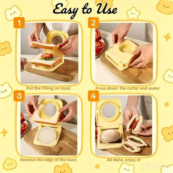 Uncrustable Sandwich Cutter & Sealer Spring Assisted Circle Crustless Sandwich Maker Non-Stick Lunch & Bento Box Accessories