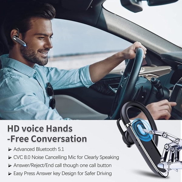 Bluetooth enkel trådlös hörlur Handsfree telefonlur, usb-c laddning, vattentät hörlur för bilkörning/affärer/kontor med Android/ios, bärbar