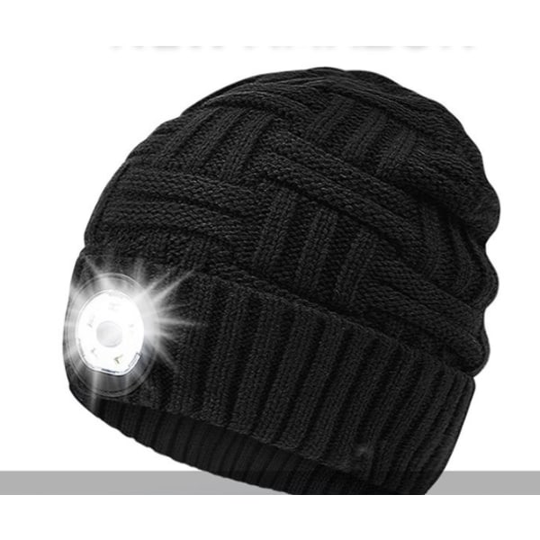 LED mössa med ljus - Unisex uppladdningsbar ficklampa Pannlampa Cap Vinterstickad Nattupplyst strålkastarmössa, present för män
