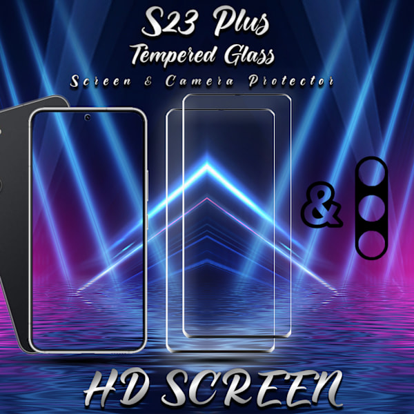 2-Pack Samsung S23 Plus Skärmskydd & 1-Pack linsskydd - Härdat Glas 9H - Super kvalitet 3D