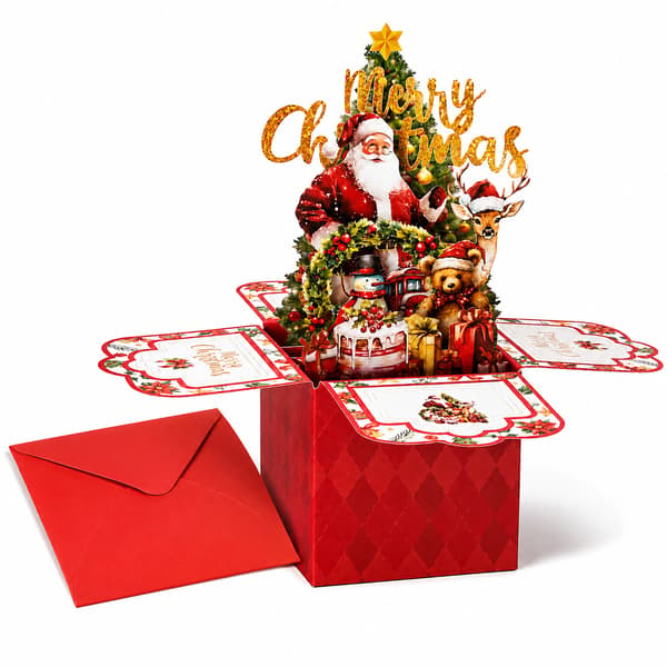 Premium 3D Pop-Up Box Julkort med jultomten – Perfekt för julklappar