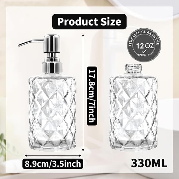12-ounce glas håndspritdispenser med pumpe i rustfrit stål – genanvendelig flydende håndspritdispenser