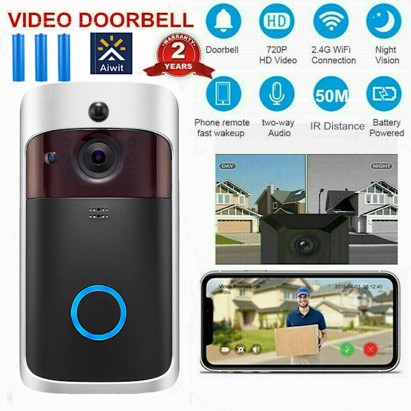 Trådlös WiFi-videodörrklocka Telefon Dörr Ring Intercom Smart Säkerhetskamera Klocka