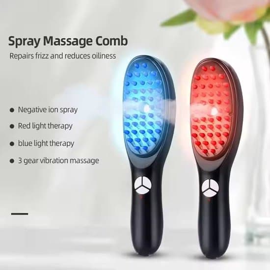 Hovedbundsmassage Kam - Med Rødt/Blåt Lysterapi - Vibrationsmassage - Hårstimulering - Anti-Hårtab - ABS Materiale - Sort