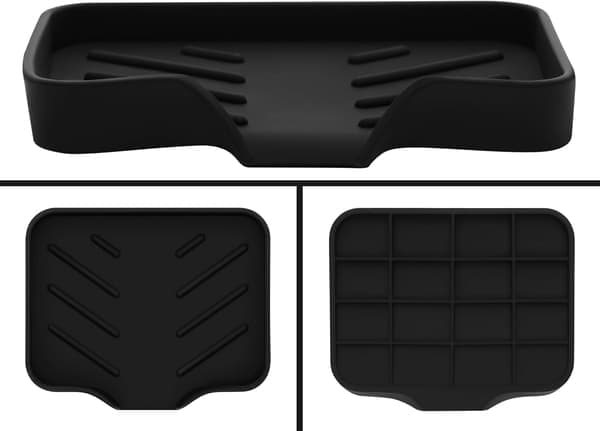 Silicone Soap Dish with Tilt, No Punching, Drainage Storage Tray, Diversion Rack, Non-Slip Soap Dish (Black + White)