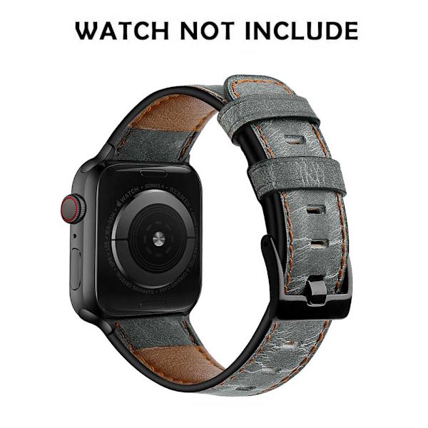 Läderband Kompatibelt med Apple Watch Band för Män Kvinnor, Vintage Läder Armband Ersättningsband Kompatibelt för iWatch 38-40mm Grå