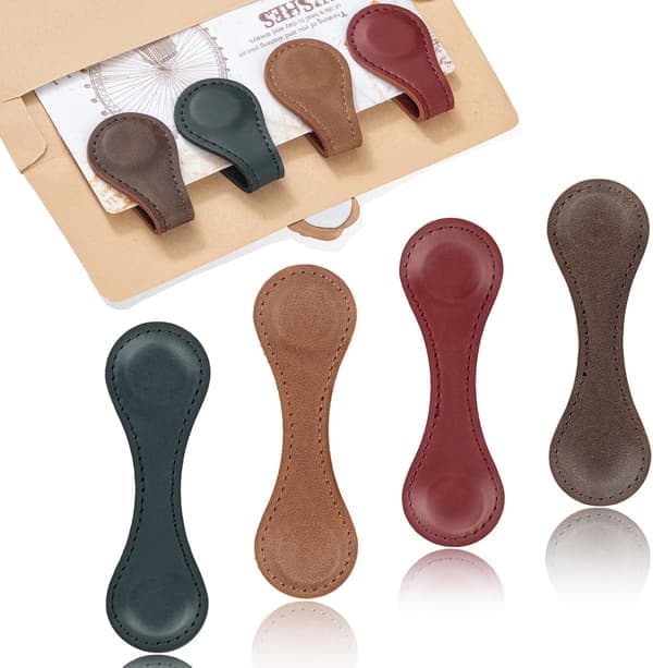Magnetiska bokmärken 4-pack - Presentförpackning med magnetiska läderbokmärken - Dubbelsidiga magnetiska bokmärkesklämmor - Läderbokmärken för kvinnor