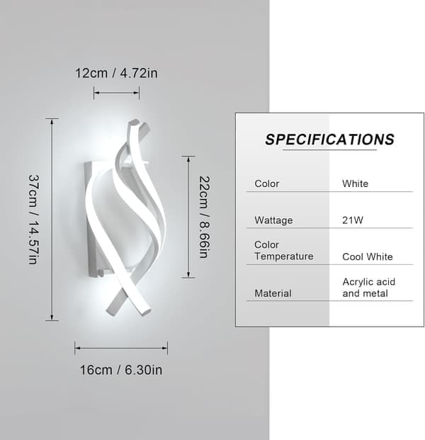 2-pack LED-vägglampor 21W, kallvit 6500K, modern design, för korridor, trapphus och kontor