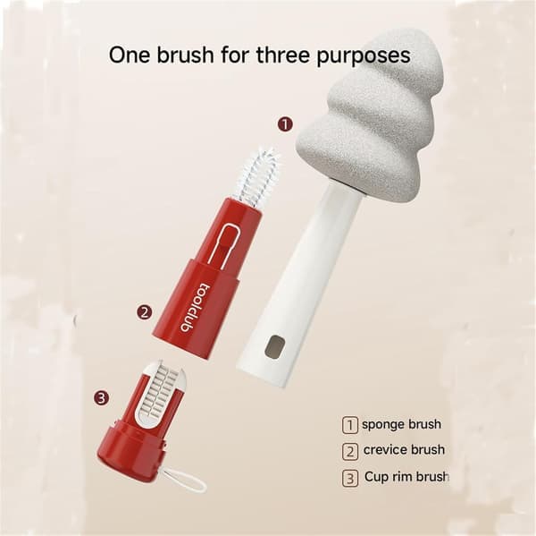 3-in-1 Bottle & Cup Cleaning Brush Set - Long Handle with 2 Replacement Heads for Straws & Tight Spaces (Red)