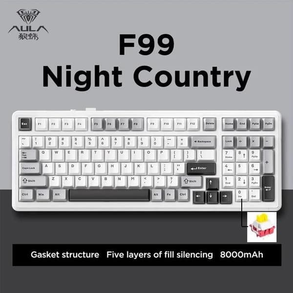 AULA F99 Wireless Mechanical Gaming Keyboard, Bluetooth/2.4 GHz/USB-C Tri-mode, Hot-Swap, RGB Backlight, PC/Tablet/PS/Xbox, Light Grey