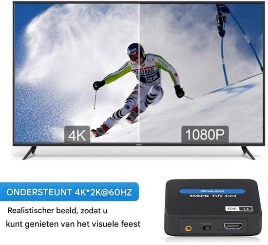 HDMI Audio Extractor 2K/4K – Audio Splitter – Inkluderer USB-kabel – Understøtter Toslink (SPDIF) Optisk Audio Output + 3.5mm Audio – Sort