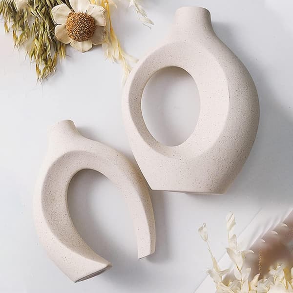 Keramikvas, unik form, dubbellager ihålig, utsökt och elegant, frostad textur mångsidig stil, bra display