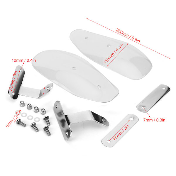 10mm/0,4 tum Universal Motorcykel Hand Guard Vindavvisare Skydd Passar för HondaTransparent