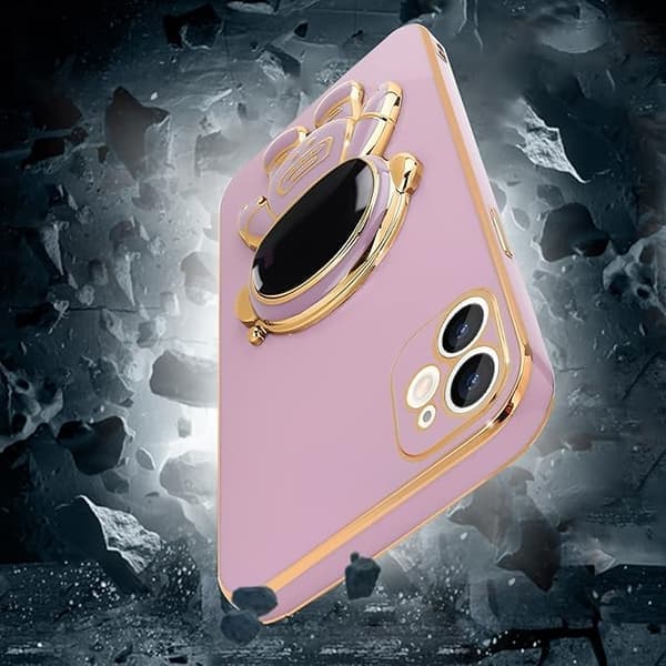 Kompatibel med iPhone 12-deksel Søt 3D Astronaut Stativ Design Kamera P Lilla Lilac