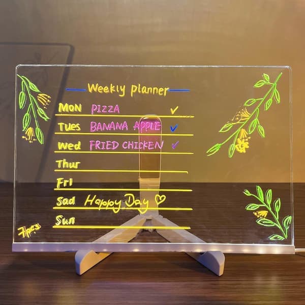 LED Color Board, Acrylic Whiteboard with Light, Luminous Acrylic Message Board, Illuminated Whiteboard with Stand as a Glow