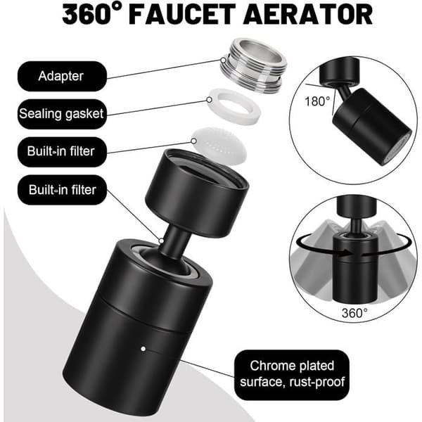360° Swivel Faucet Spout, M22/M24 - Rotating Water Saver with 2 Spray Patterns - Faucet Extender for Kitchen and