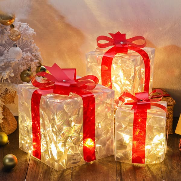 2025 New Decorative Gift Box with String Lights, Decorative Lights and Festive Ornaments, 3-piece Set