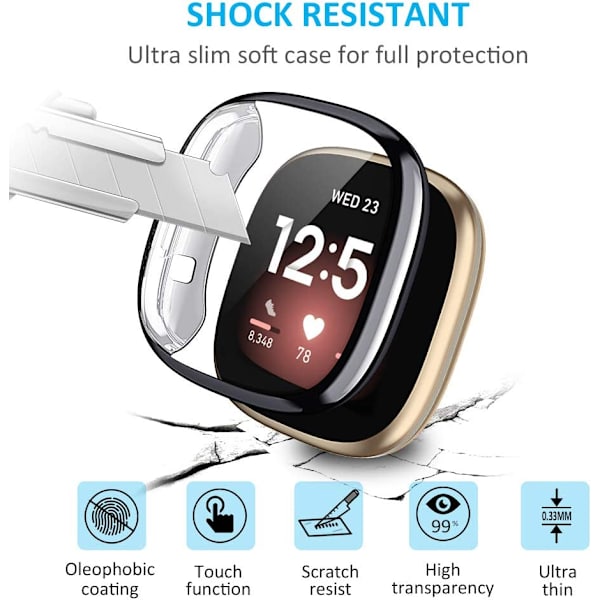 [3-pack] Kompatibel med Fitbit Versa 3 / Sense skärmskyddscase, mjuk TPU-stötfångare