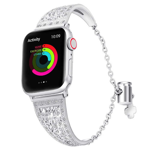Bling Band och fodral kompatibelt med Apple Watch Band, dam elegant metallarmband med strass för iWatch Series 4/3/2/1 38mm Silver