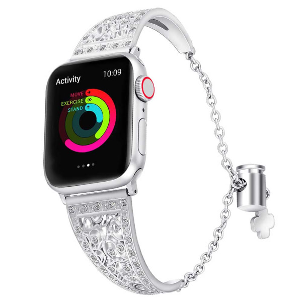 Kompatibel med Apple Watch Band, Bling Rhinestone Metal Link Armband for Women Ersättning för Apple Watch Series 4 3 2 1 38mm Silver