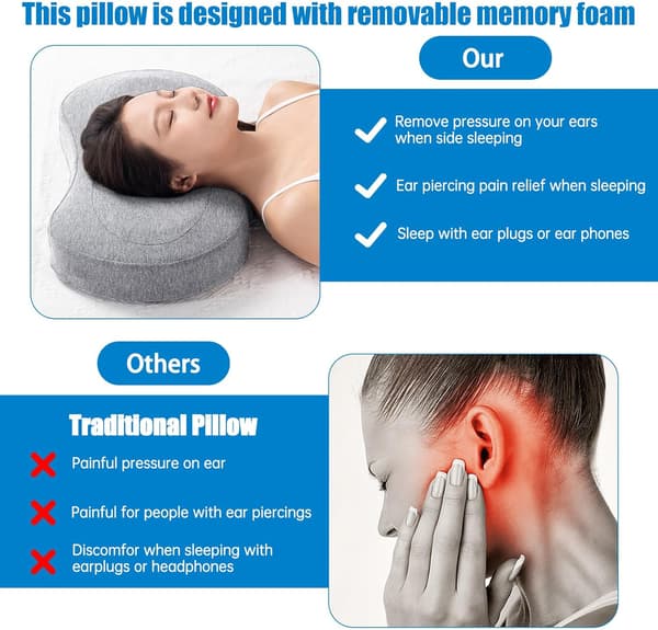 Piercingkudde med hål, Memory Foam-kudde, Piercingkudde med hål, Piercingkudde för öron för sidosovare för smärtlindring