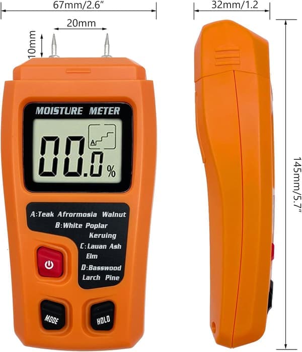Moisture Meter - Backlit LCD Screen - Moisture Meter for Wood / Building Materials / Walls - Wall Moisture Meter - Wood Moisture Meter - Measuring Tool