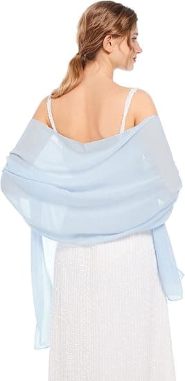Sjal og omslag Mykt chiffonskjerf for aftenkjoler Bryllupsstola light blue