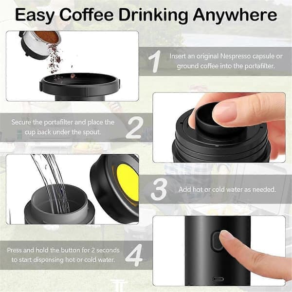 Trådløs elektrisk bærbar espressomaskin kaffe camping kaffemaskin kapsel pulver reisekaffe