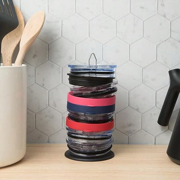 Two-piece storage rack for glass lids, drill-free vertical storage rack suitable for water cup lids, black.
