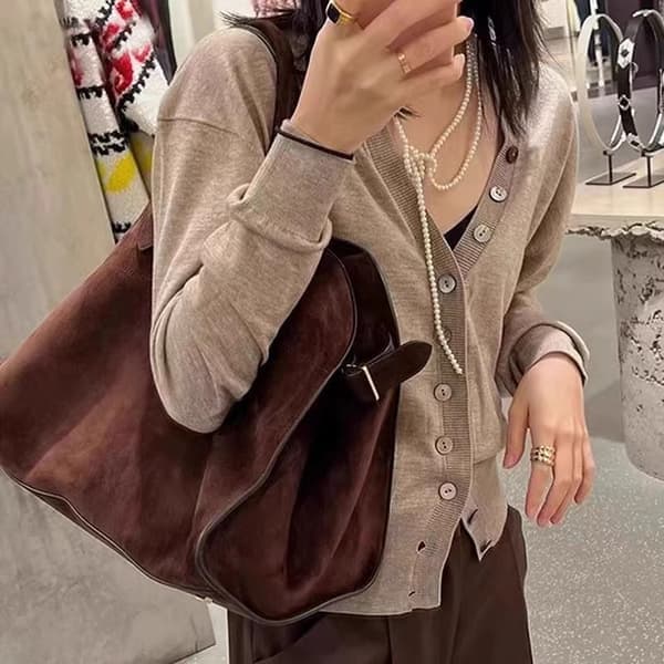 Soft Suede Shoulder Bag, Stylish Retro Handbag, Casual Large Capacity Bag