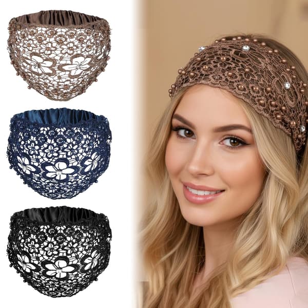 3 stk. Boho-Chic Krystal Perleudsmykkede Brede Hårbånd, Brede Boho Perlehårbånd til Kvinder, Blomsterperlebesat Blonde Elastisk Hårbånd Egnet til Daglig Brug