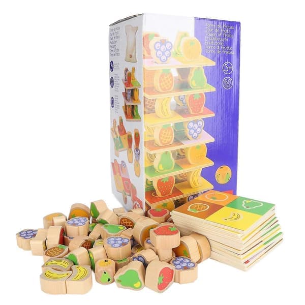 Wooden Stacking Building Blocks, a Fruit Pattern Children's Board Game, Suitable for Children and Toddlers.