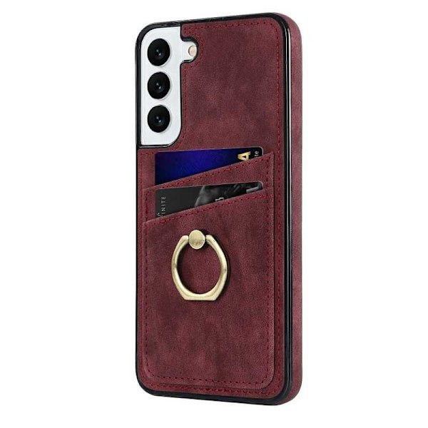 Samsung S22 Mobilskal med Korthållare Retro V4 Vinröd Vinröd